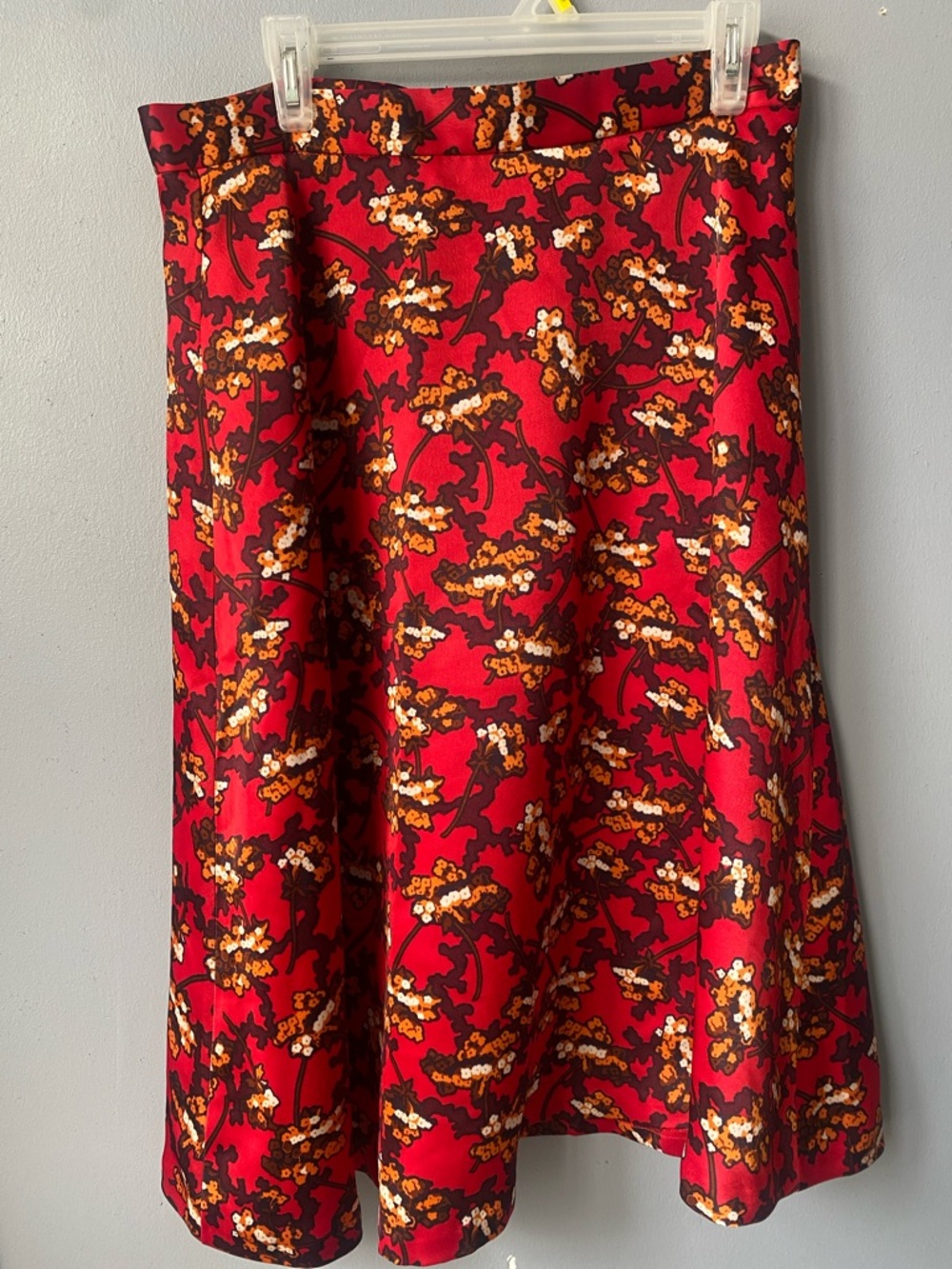 Red Floral A-Line Skirt with Orange and Cream Accents